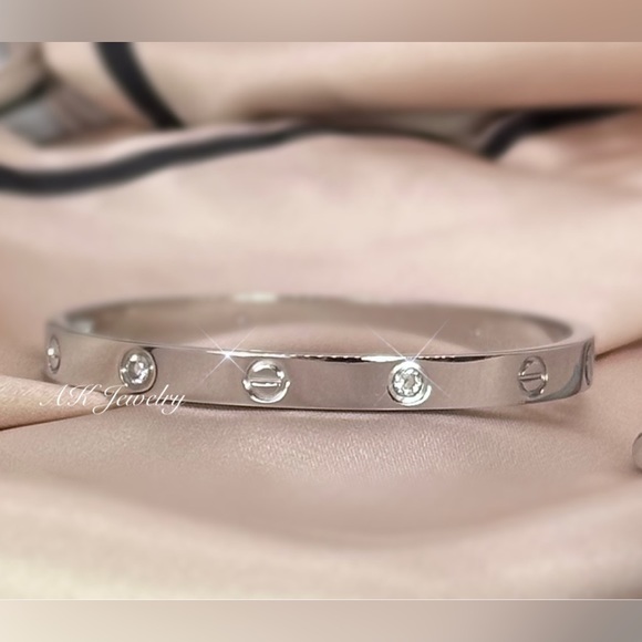 💎LUXURY SILVER DIAMOND look Zircon Screw Bangle, Bracelet, Cuff - Picture 6 of 7